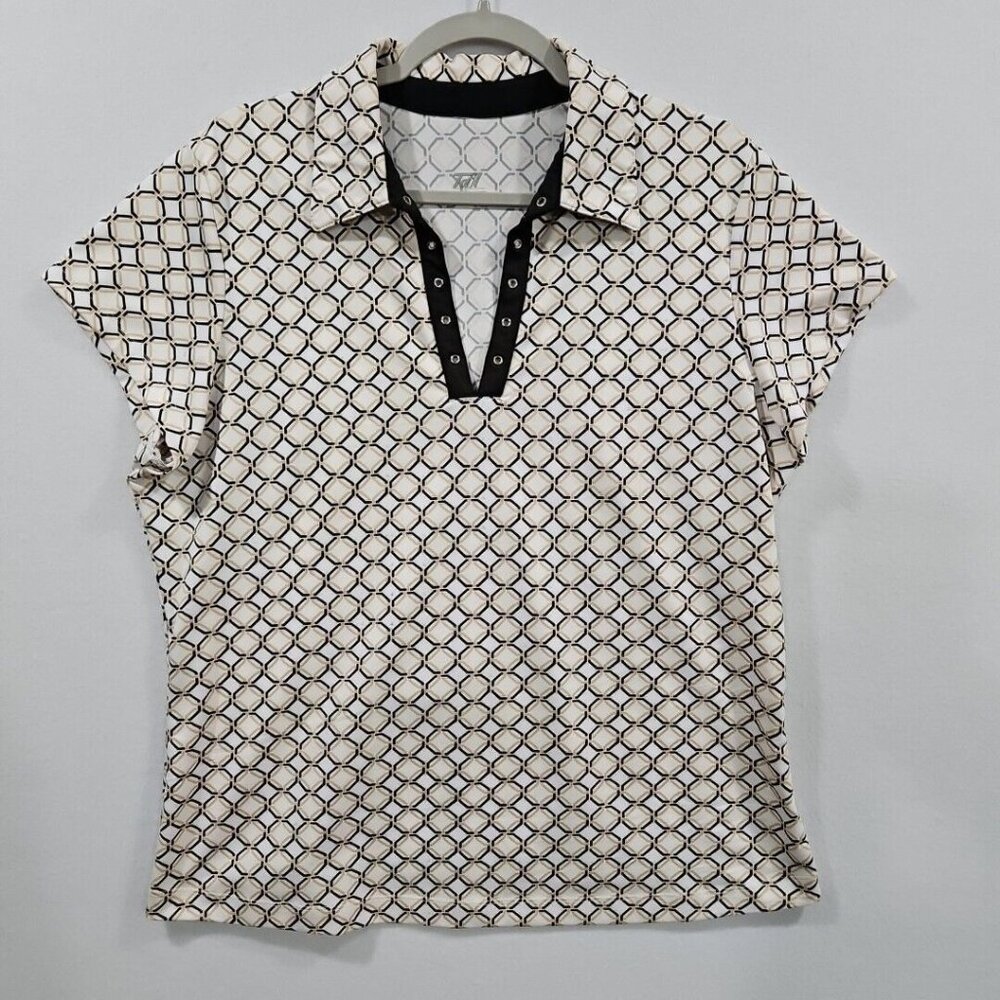 Tail Womens Golf XL White Black Geometric Print Tennis Shortsleeve Shirt Stretch